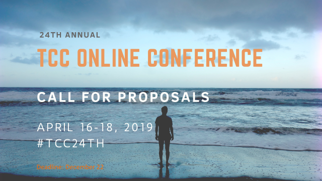 Graphic of man on beach looking at horizon. Announces 24th TCC Online Conference Call for Proposals Due December 22.